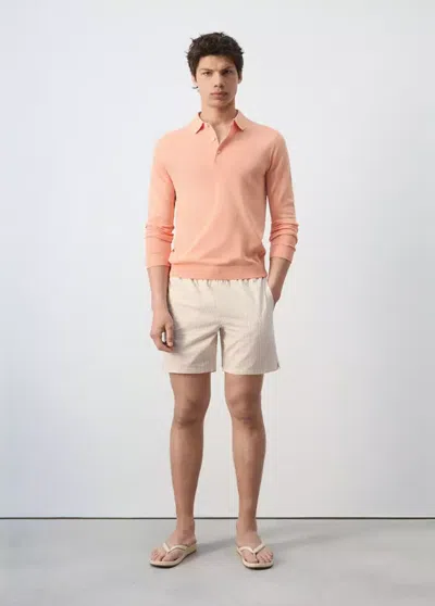 Mango 100% Cotton Fine-knit Polo Shirt In Peach