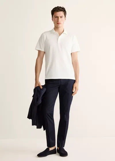 Mango 100% Cotton Fine-knit Polo Shirt In Off White