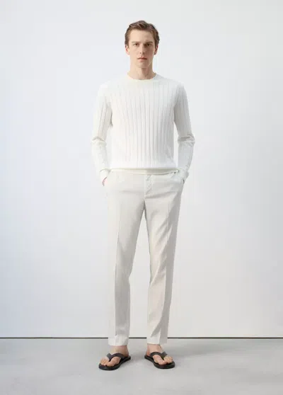 Mango 100% Cotton Fine-knit Sweater In Off White