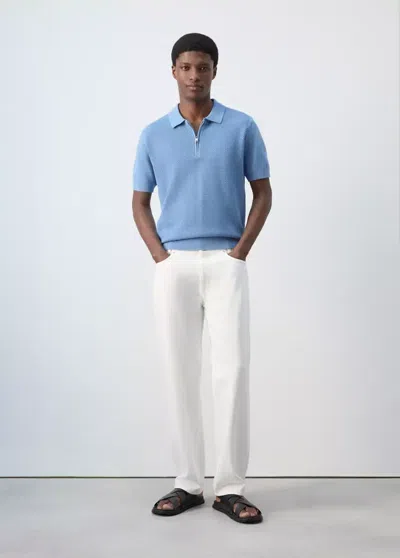 Mango 100% Cotton Knitted Polo Structure In China Blue