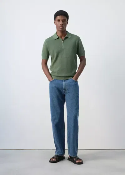 Mango 100% Cotton Knitted Polo Structure In Green