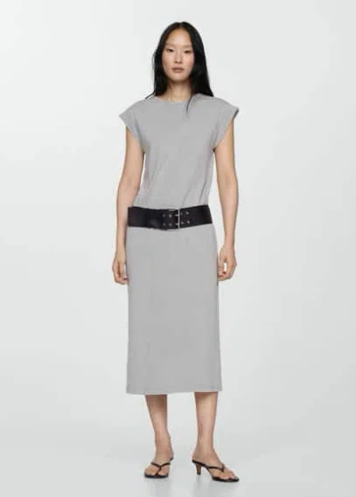 Mango Cotton Midi Dress Grey