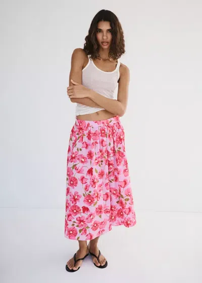 Mango 100% Cotton Midi Skirt In Pink