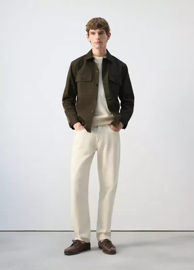 Mango 100% Cotton Overshirt With Pockets In Brown