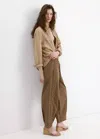 Mango Embroidered Side Stripe Cotton Drawstring Pants In Brown