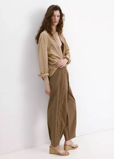 MANGO 100% COTTON PANTS WITH EMBROIDERED STRIPE