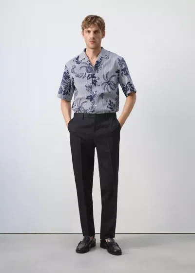 Mango 100% Cotton Printed Shirt In Ink Blue