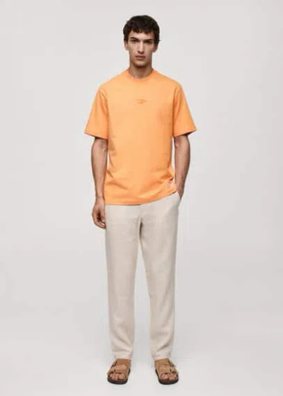 Mango 100% Cotton Printed T-shirt Orange