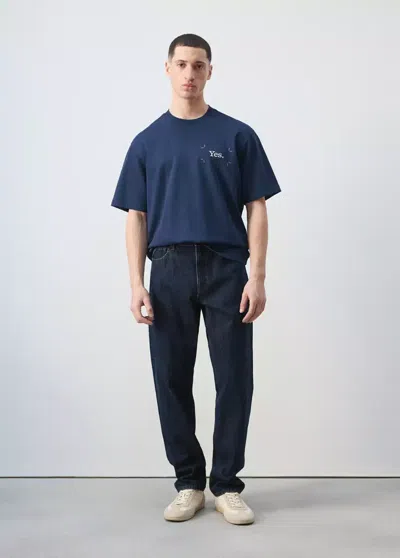 Mango 100% Cotton Printed T-shirt In Ink Blue