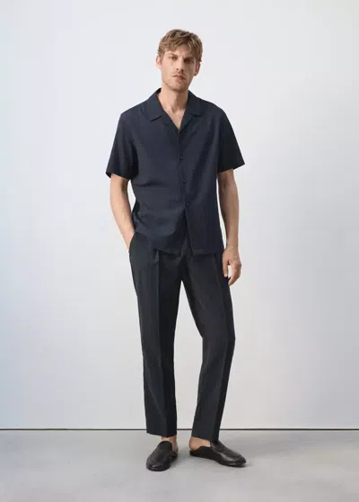 Mango 100% Cotton Shirt With Embroidered Details In Dark Navy