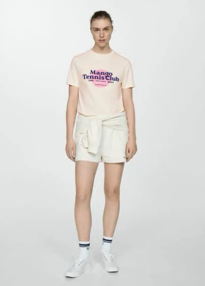 Mango 100% Cotton T-shirt With Printed Message Ecru