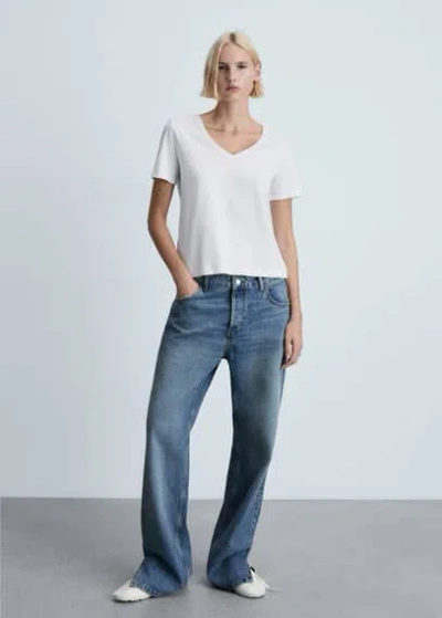 Mango V-neck Cotton T-shirt White