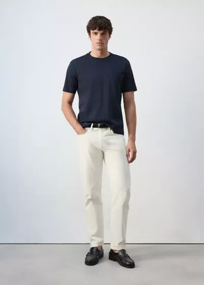Mango Cotton Fine-knit T-shirt In Blue
