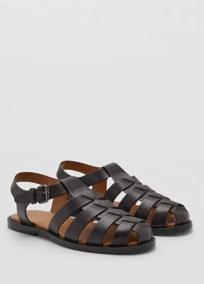 Mango 100% Leather Fisherman Sandal In Brown