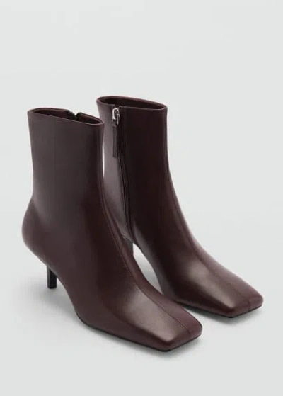 Mango Squared Toe Leather Ankle Boots Chocolate