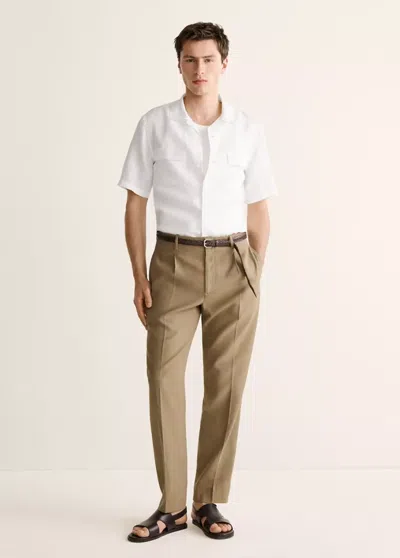 Mango 100% Linen Bowling-collar Shirt In White
