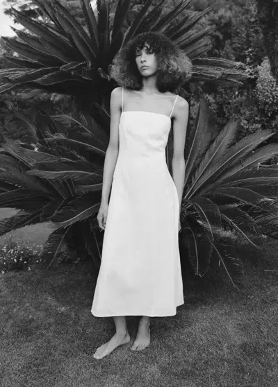 Mango 100% Linen Dress With Stitching Detail In White