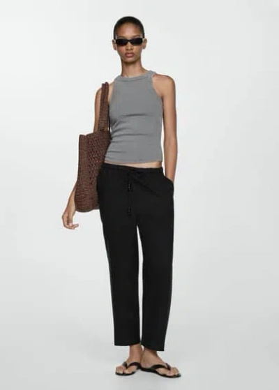 Mango Women's 100% Linen Jogger Trousers In Black