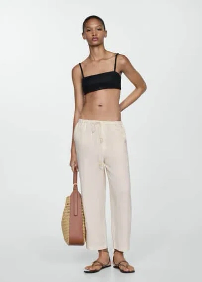 Mango Linen Jogger Trousers Ecru