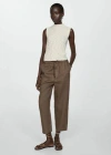 Mango Linen Jogger Trousers Medium Brown