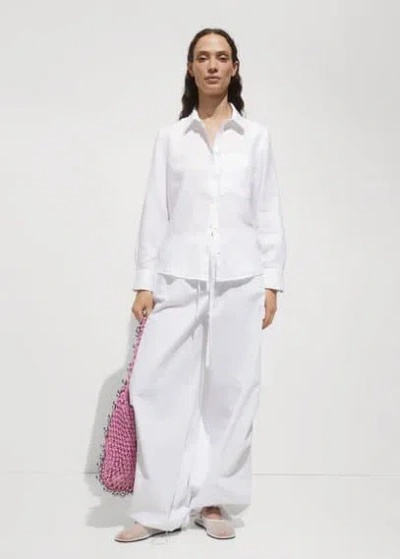 Mango 100% Linen Long-sleeved Shirt Off White In Off White