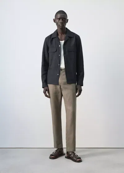 MANGO 100% LINEN OVERSHIRT WITH A BOWLING COLLAR
