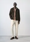 Mango 100% Linen Overshirt With A Bowling Collar In Brown