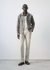 Mango 100% Linen Overshirt With A Bowling Collar In Gray