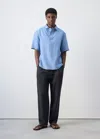 Mango 100% Linen Polo Shirt In China Blue