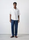 Mango 100% Linen Polo Shirt In White