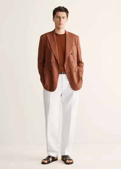 Mango 100% Linen Regular-fit Trousers In Off White