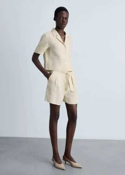 Mango Short Sleeve Linen-blend Shirt Beige