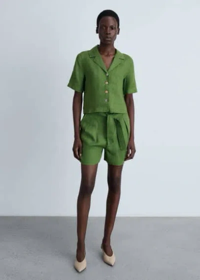 Mango Short Sleeve Linen-blend Shirt Green
