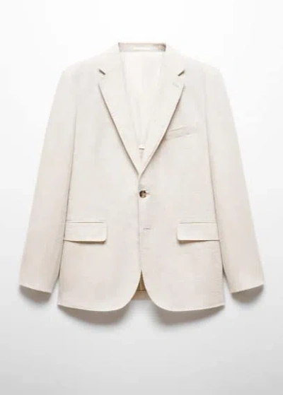 Mango 100% Linen Slim-fit Suit Jacket Beige