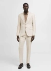 Mango 100% Linen Slim-fit Suit Jacket Beige In Beige