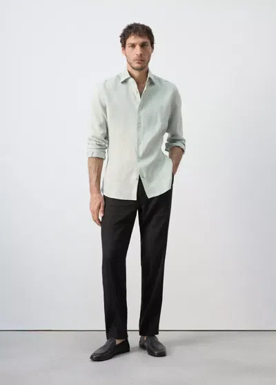 Mango 100% Linen Slim-fit Shirt In Aqua Green