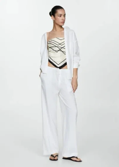 Mango 100% Linen Straight Trousers White In Blanc