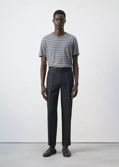 Mango 100% Linen Pants With Adjustable Bands In Navy