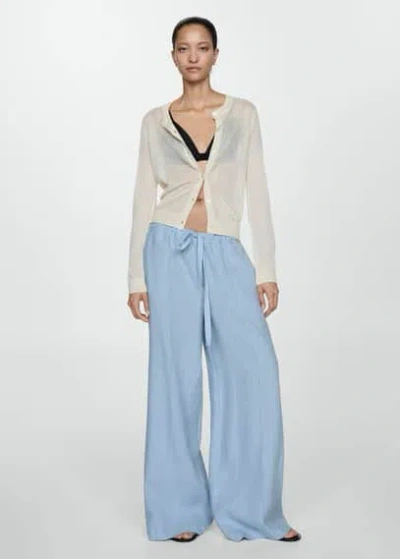 Mango Wideleg Linen Trousers Sky Blue In Bleu Ciel
