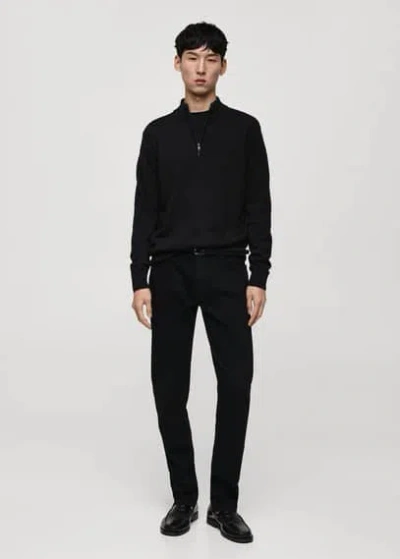 Mango 100% Merino Wool Sweater With Zipper Collar Black In Noir