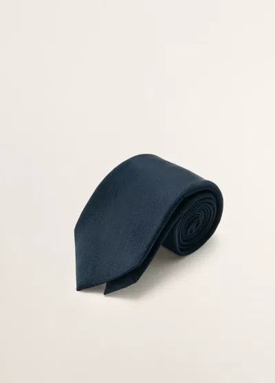 Mango 100% Silk Tie In Navy