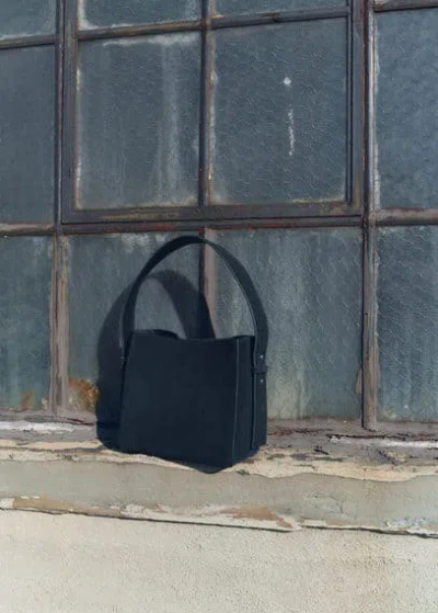 Mango Suede Mini Shopper Bag In Dark Navy