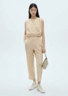 Mango Surplice Neck Crop Cotton Top In Beige