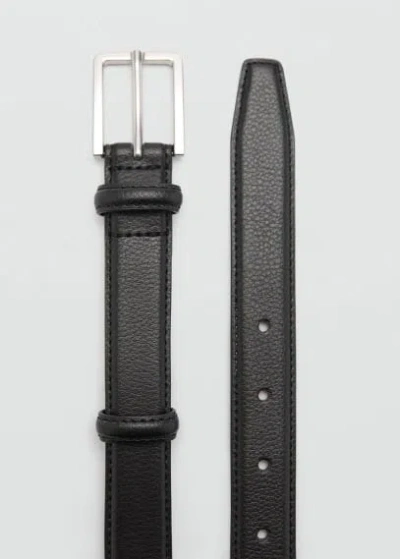 Mango 100% Beaten Leather Belt Black