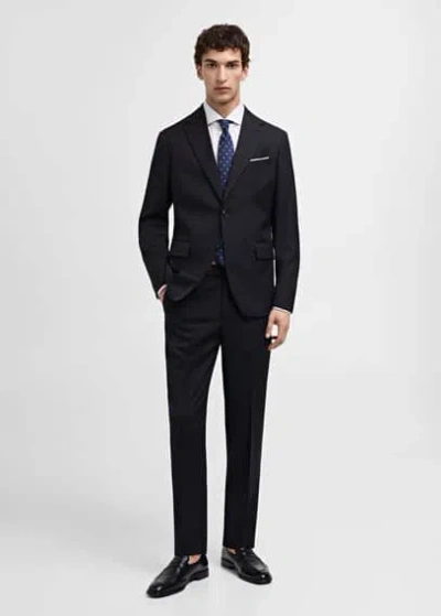 Mango 100% Virgin Wool Slim-fit Suit Jacket Dark Navy In Bleu Marine Foncé