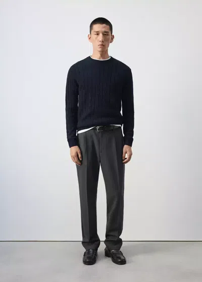 Mango 100% Wool Cable-knit Jumper In Blue