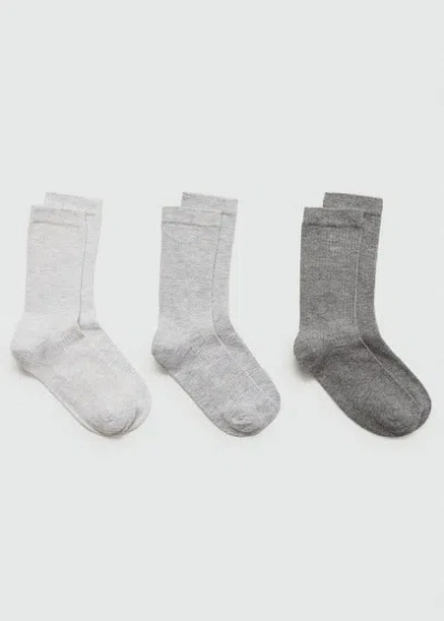 Mango 3-pack Of Ribbed Cotton Socks Light Heather Grey In Yellow