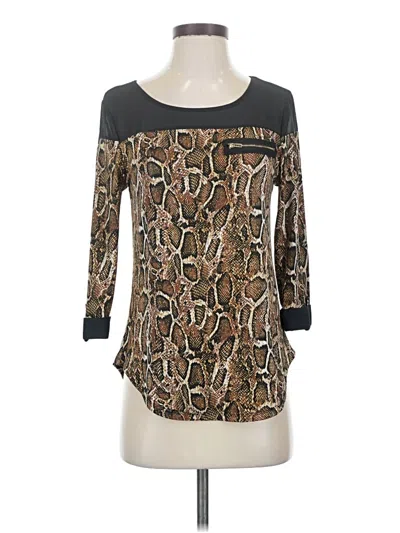 Pre-owned Mango 3/4 Sleeve Top Brown Boatneck Tops