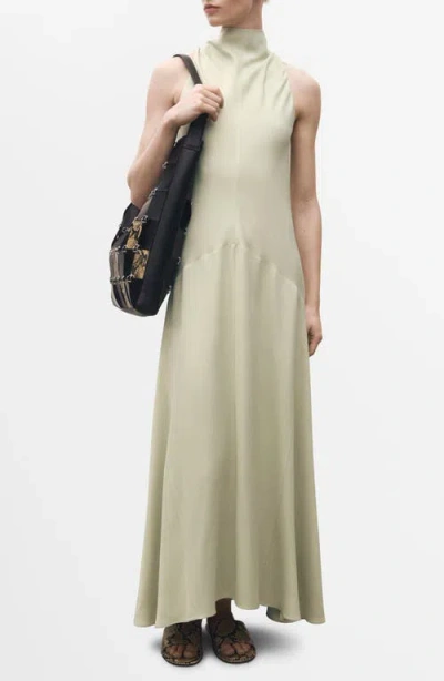 Mango A-line Satin Dress In Green
