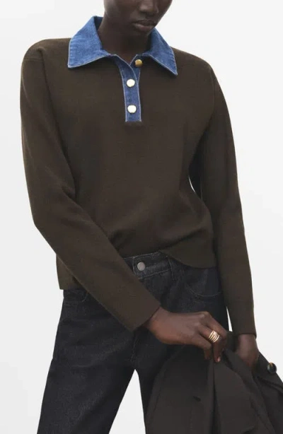 Mango Abril Denim Collar Sweater In Brown